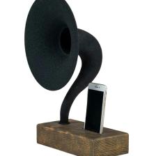 Akustik Gramofon Eskitme Gold Ahşap Gövde / Siyah Metal Başlık
