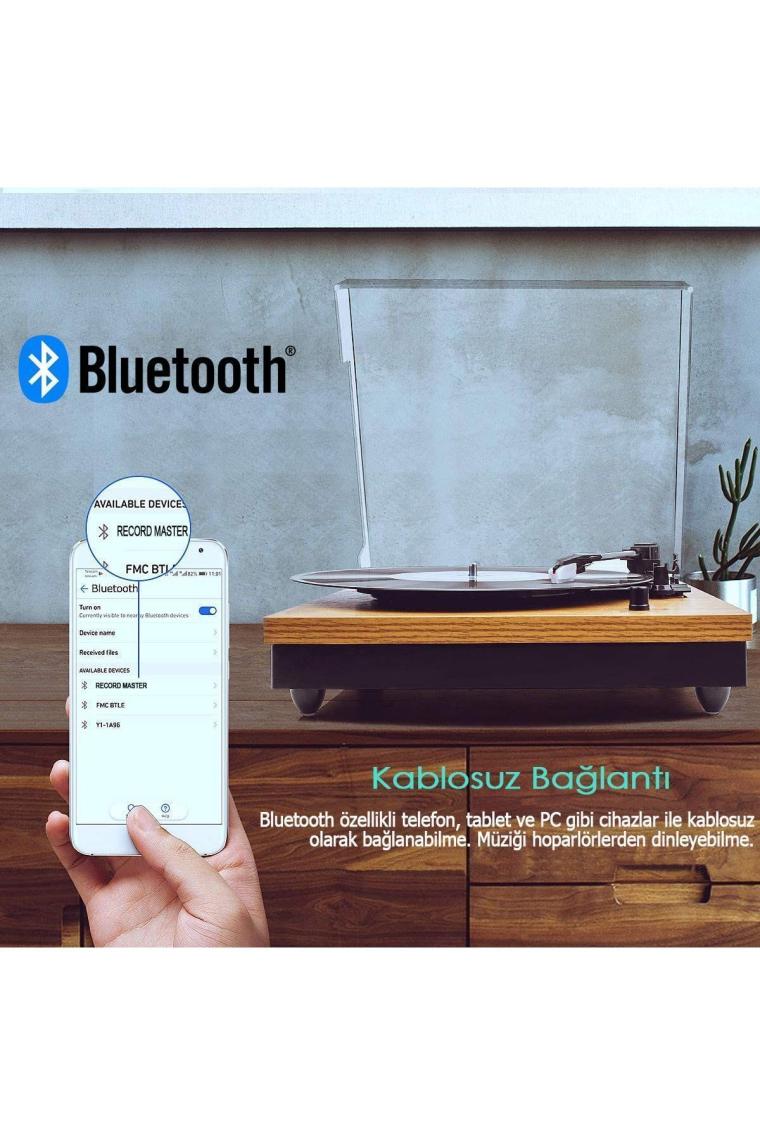 Record Master TT202J Pikap - Bluetooth Özellikli - Tüm Plaklar Ile Uyumlu