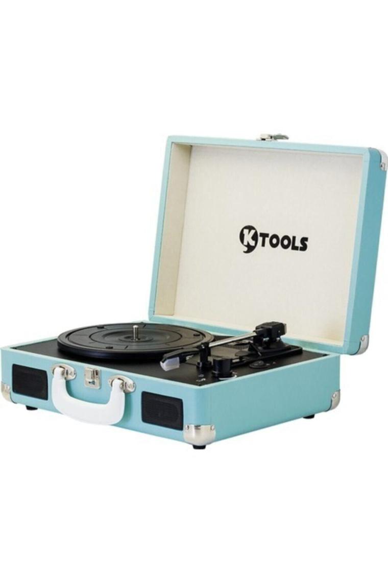 Ktools Nostalgia Bluetooth K344 Retro Deri Çantalı Pikap Mavi