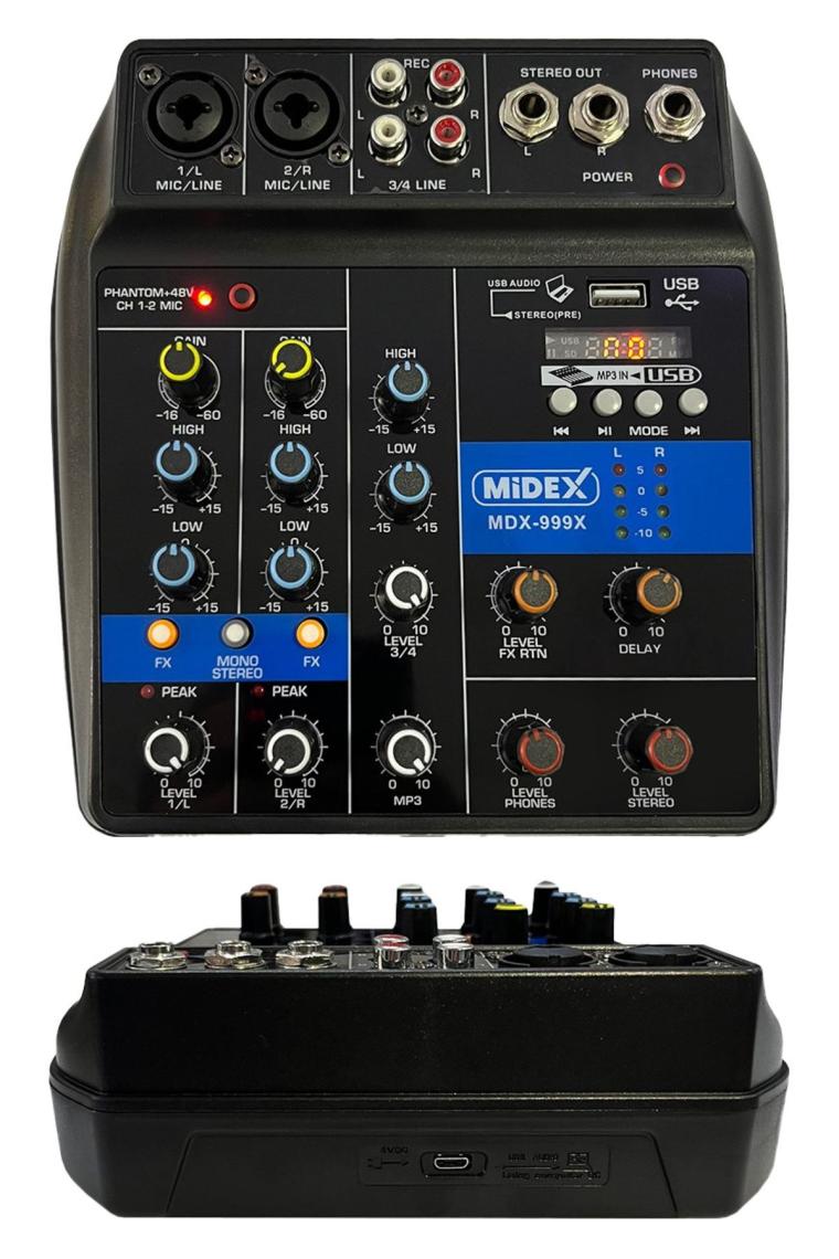 Midex Mdx-999x Ses Kartlı 48v Phantomlu Kayıt Mikseri ( Xlr Kablo Rca Hediye)