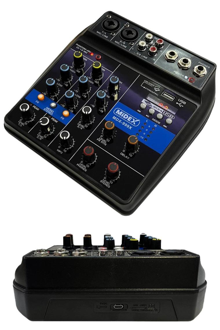 Midex Mdx-999x Ses Kartlı 48v Phantomlu Kayıt Mikseri ( Xlr Kablo Rca Hediye)