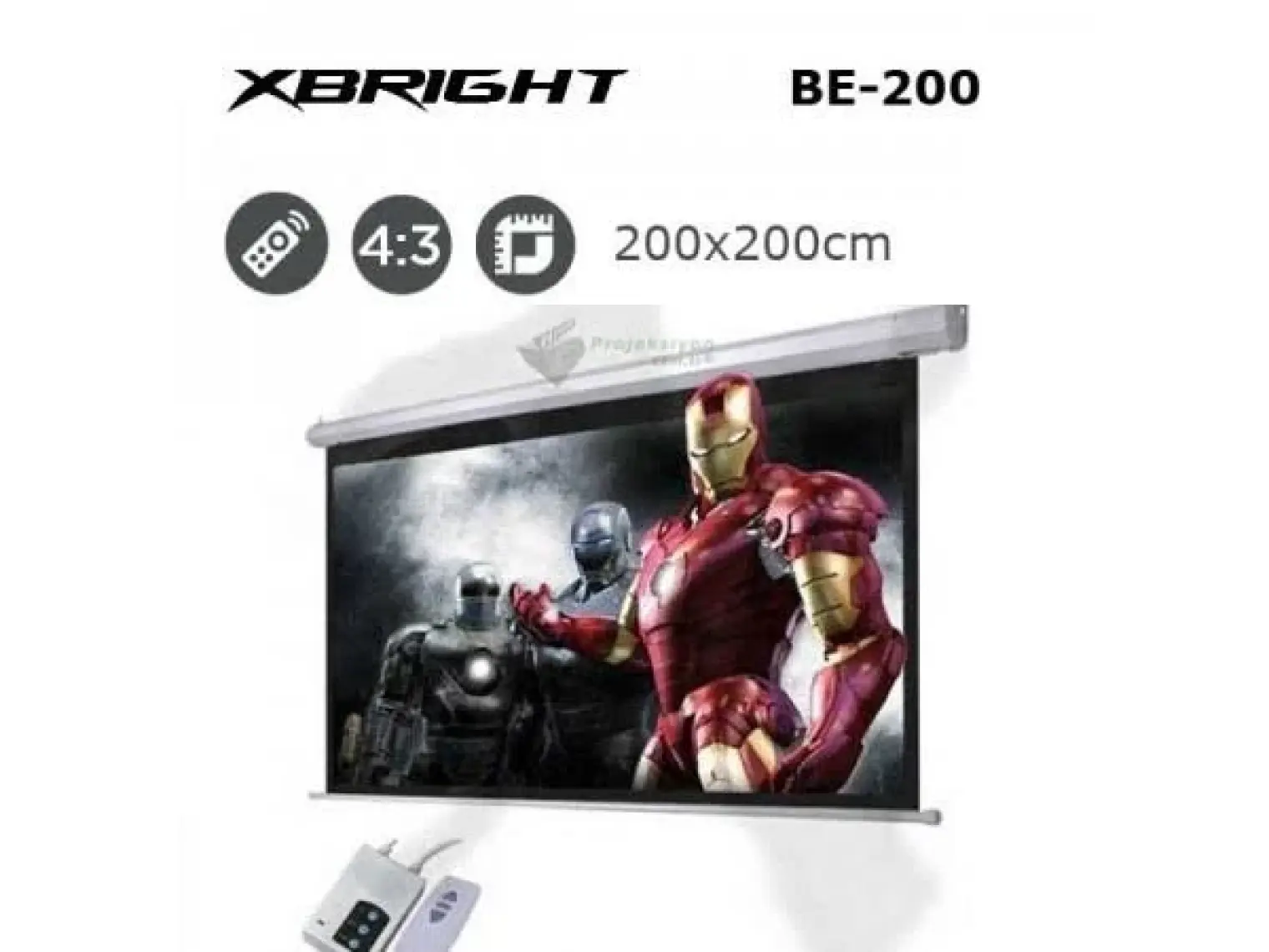 Xbright 200x200cm Motorlu Uzaktan Kumandalı Projeksiyon Perdesi (Arkası Siyah Fonlu) BE-200
