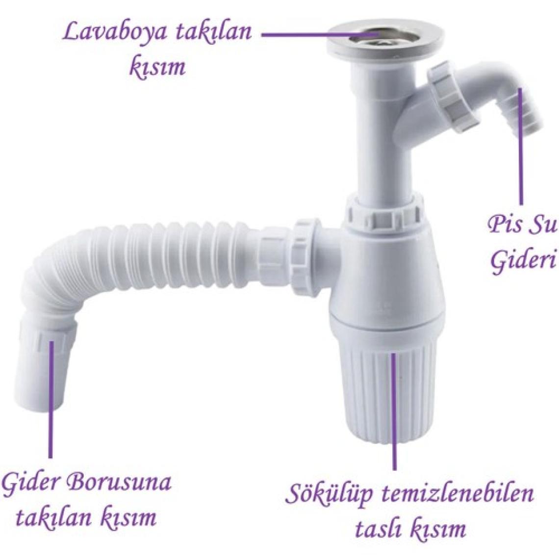 Glaswen Pis Su Giderli Sökülebilir Tas'lı Çift Gider Sifon Körüklü Temizlenebilir Mutfak Banyo Lavabo Boru