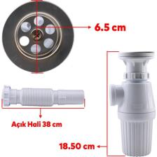Badem10 Lavabo Sifonu Körüklü Sökülebilir Tas'lı Mutfak Banyo Evye Pis Su Gideri Borusu Plastik 38 Cm