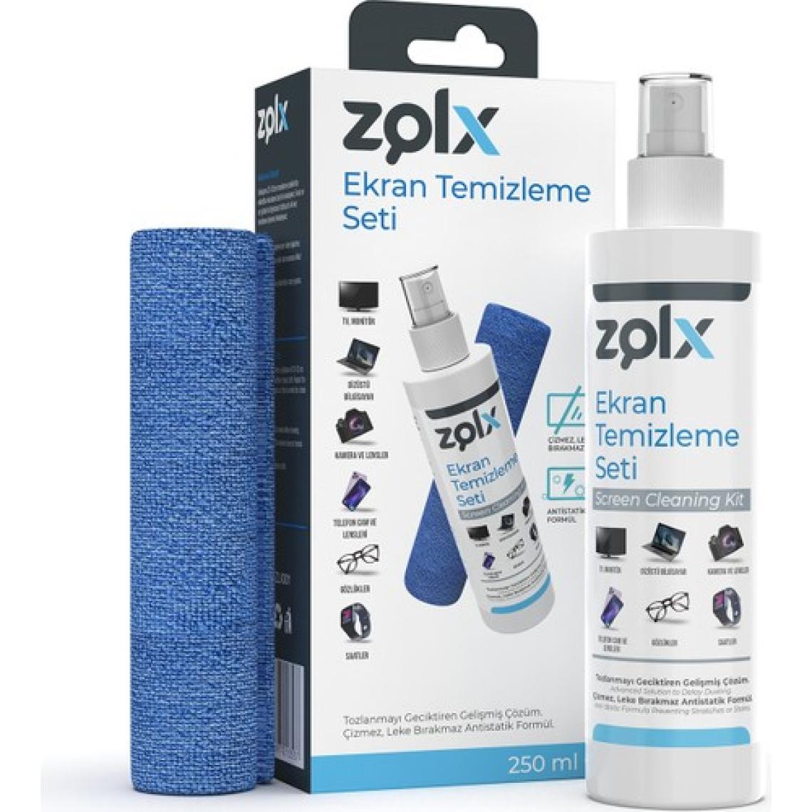 Zolx Ekran Temizleme Seti 250ML ( Mikrofiber Bez )  Lcd, Led, Ekran, Laptop, Tablet, Bilgisayar, Televizyon, Cep Telefonu, Gözlük, Kamera, Koruyucu Ve Parlatıcı Doğal Temizleme