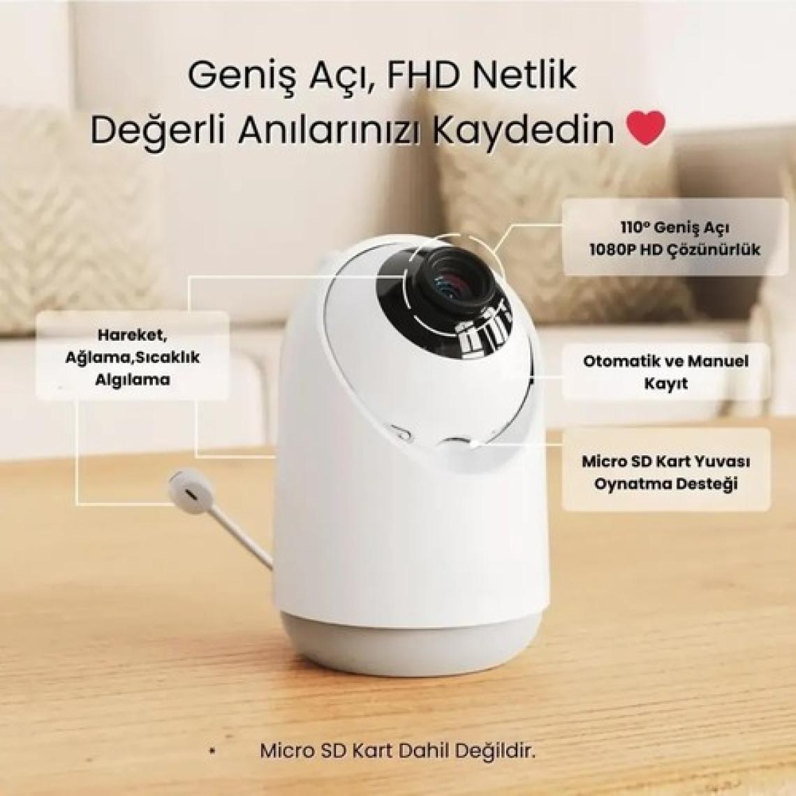 Enshall Yeni Gece Görüşlü Bonoch 7'' 1080P Hd Şarjlı 7800MAH Bebek Izleme Monitör ve Kamerası