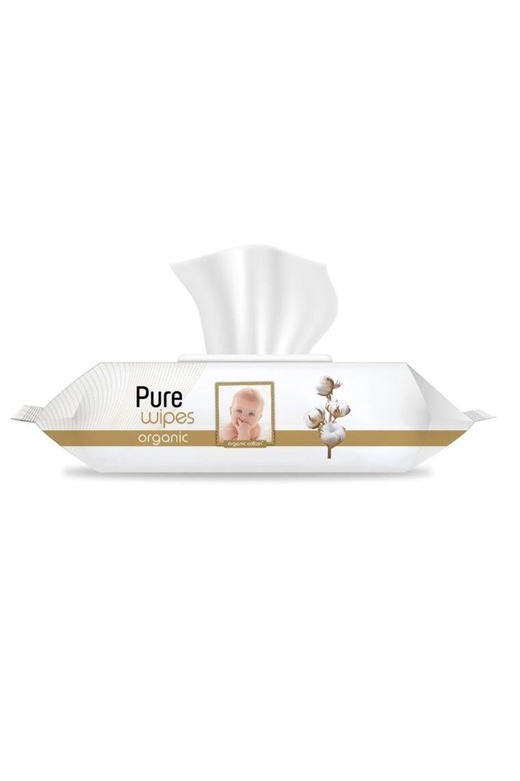 Pure Baby Islak Havlu Mendil 90 Yaprak Yenidoğan Organic Pamuklu (5 Li Set) 450 Yaprak Plstk Kapak