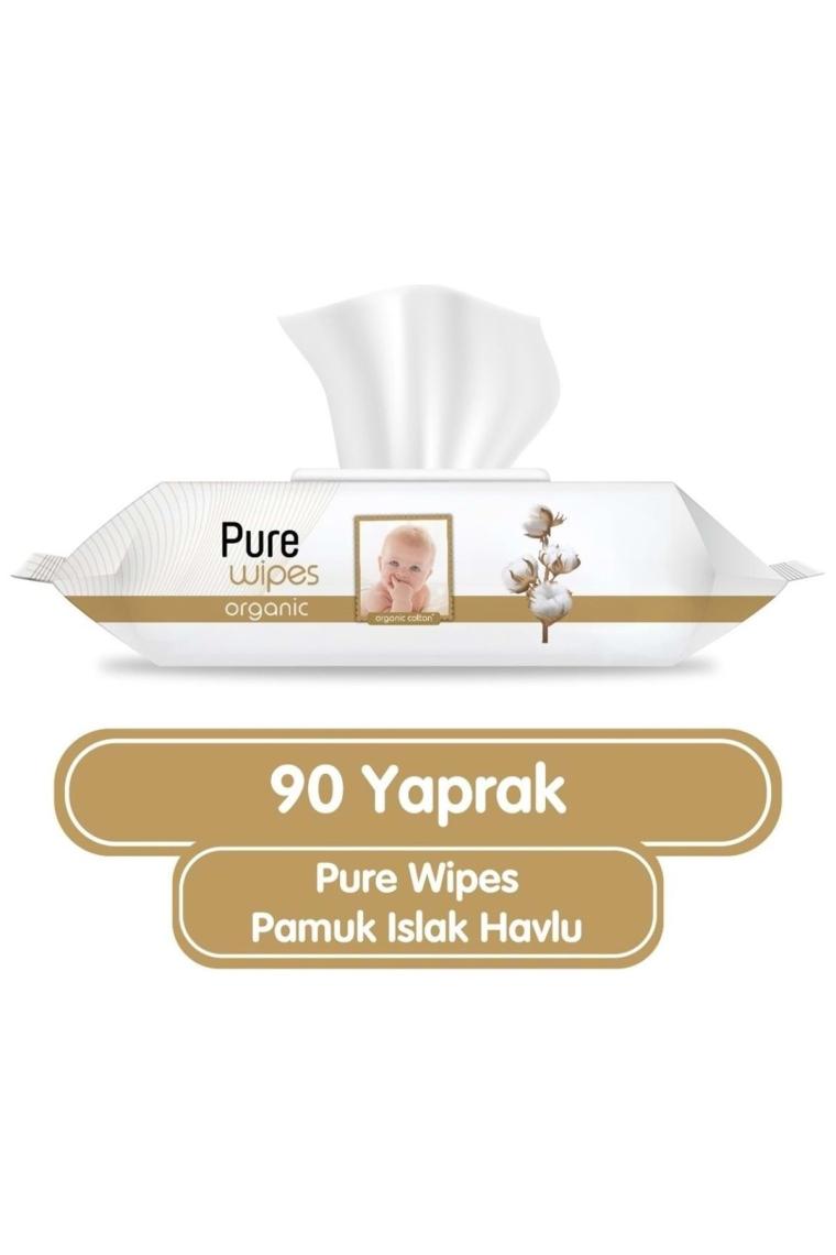 Pure Baby Islak Havlu Mendil 90 Yaprak Yenidoğan Organic Pamuklu (5 Li Set) 450 Yaprak Plstk Kapak