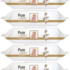 Pure Baby Islak Havlu Mendil 90 Yaprak Yenidoğan Organic Pamuklu (5 Li Set) 450 Yaprak Plstk Kapak