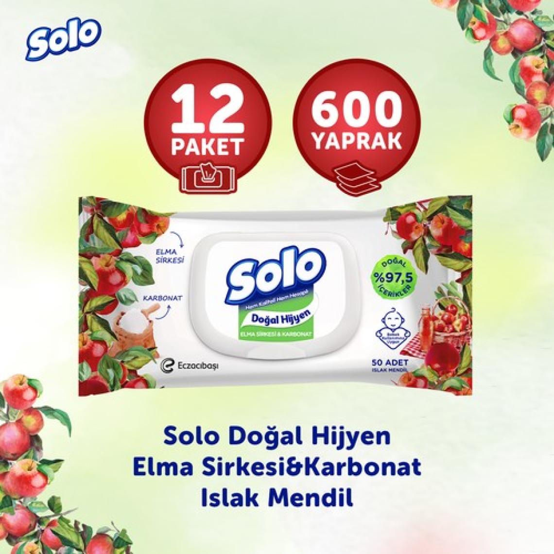 Solo Doğal Hijyen Elma Sirkesi & Karbonat Islak Mendil 12'li 600 Yaprak