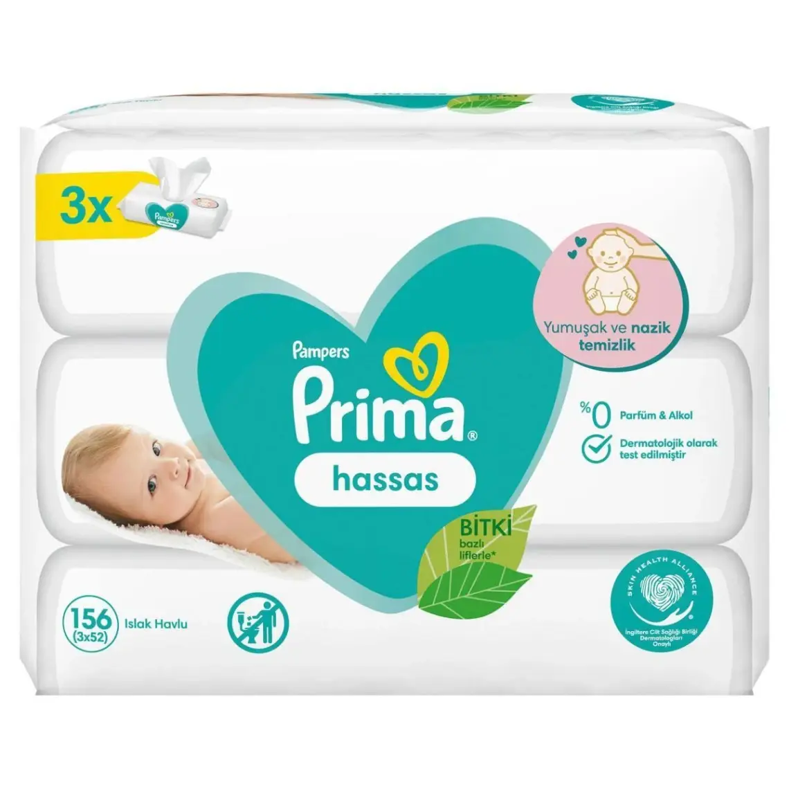 Prima Islak Havlu Mendil Hassas Ciltler İçin 3'lü 156 Yaprak Fırsat Paketi