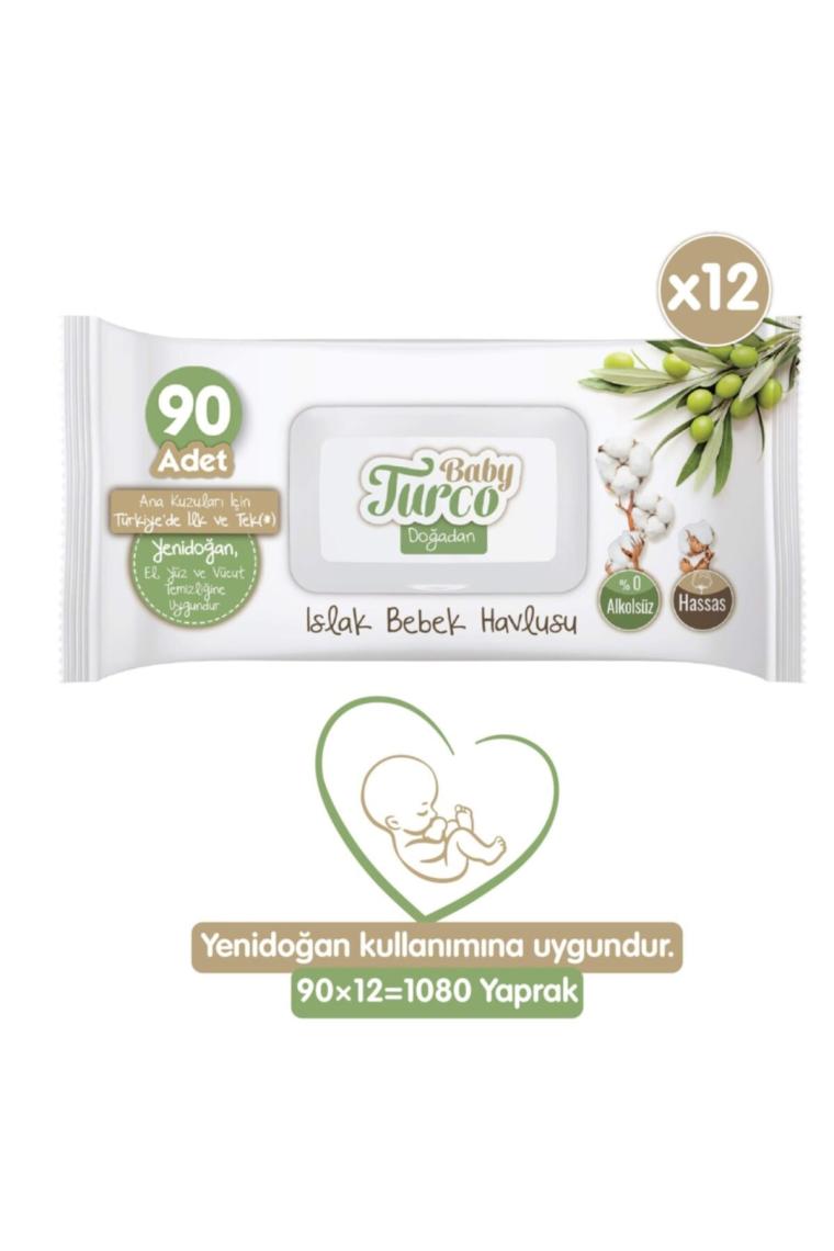 Baby Turco Doğadan Yenidoğan 90 Yaprak 12'li Paket Islak Mendil