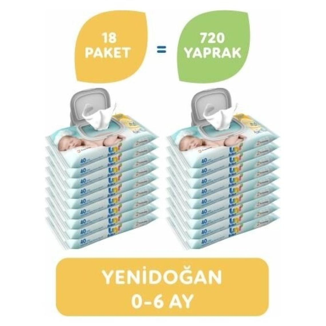 Uni Baby Yenidoğan 40 Yaprak 18'li Paket Islak Mendil