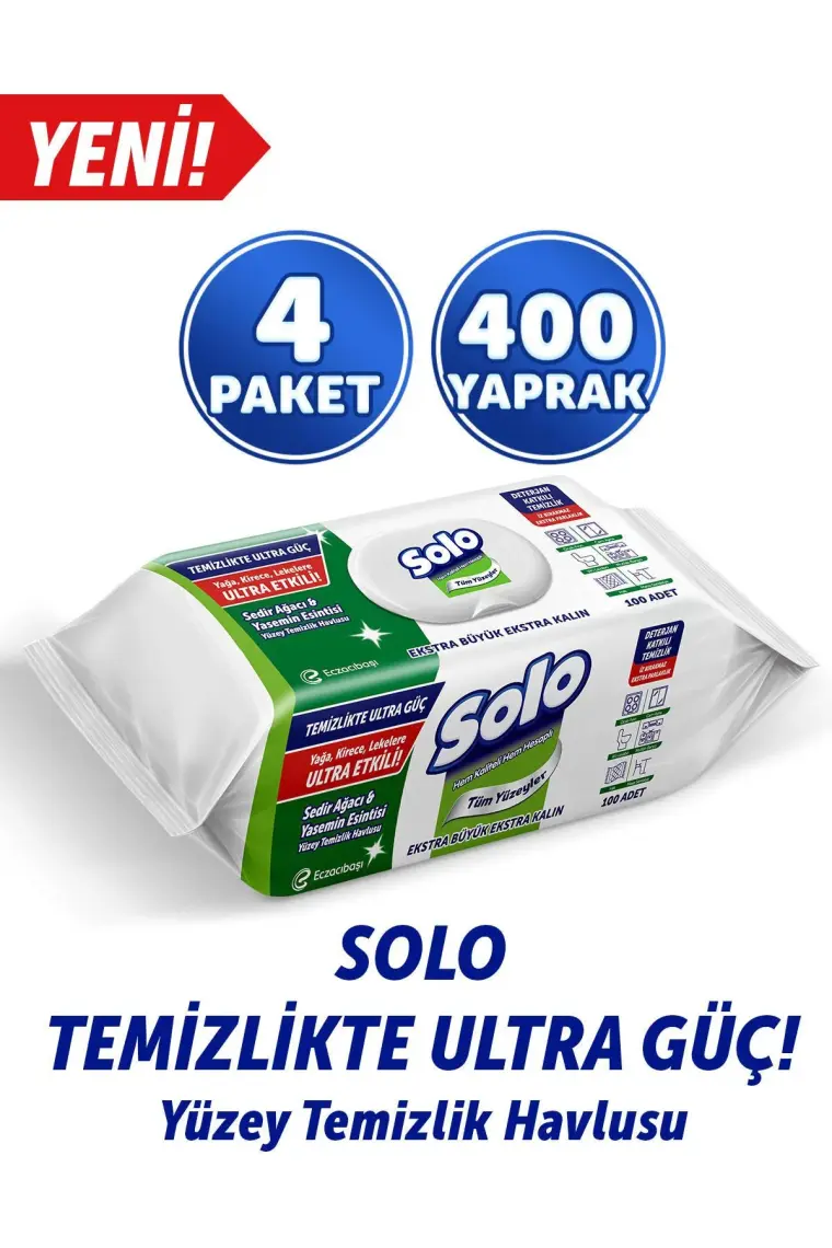 Solo Temizlikte Ultra Güç Sedir Ağacı&Yasemin Esintisi Yüzey Temizlik Havlusu 4'lü 400 Yaprak