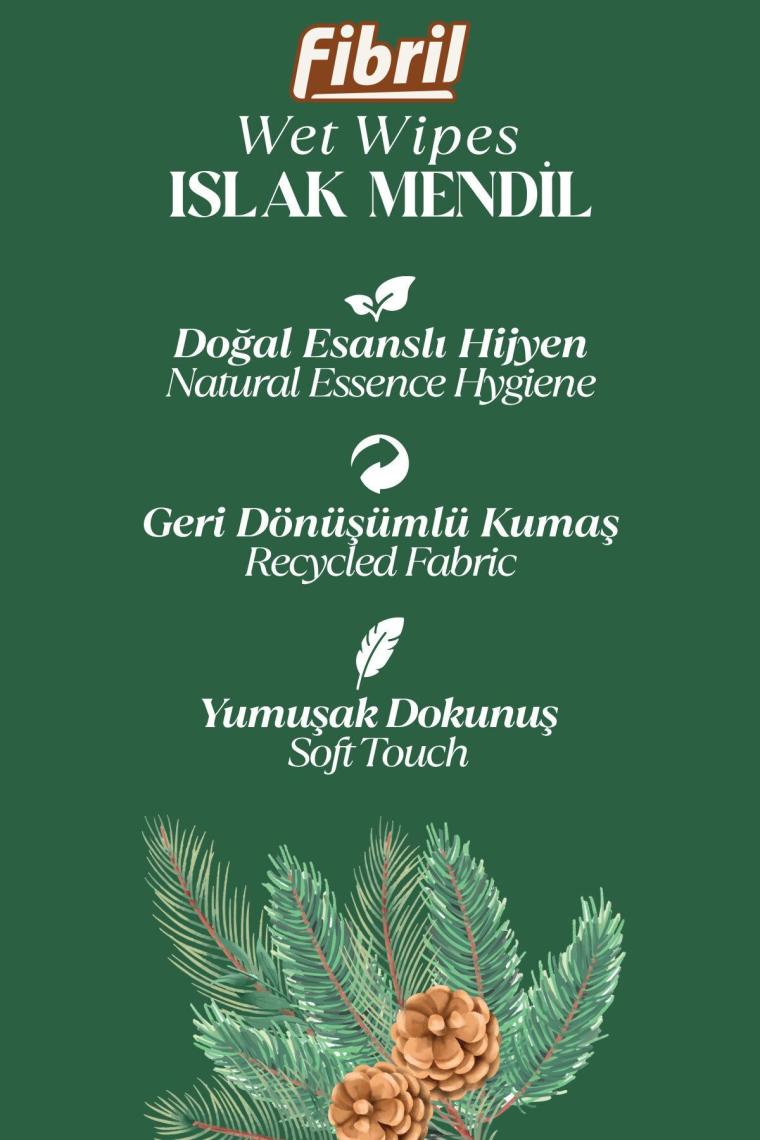 Fibril Sedir Ağacı Kokulu Islak Mendil 12X90 Lı Paket 1080YAPRAK Doğal Esans , Geri Dönüştürülebilir Kumaş