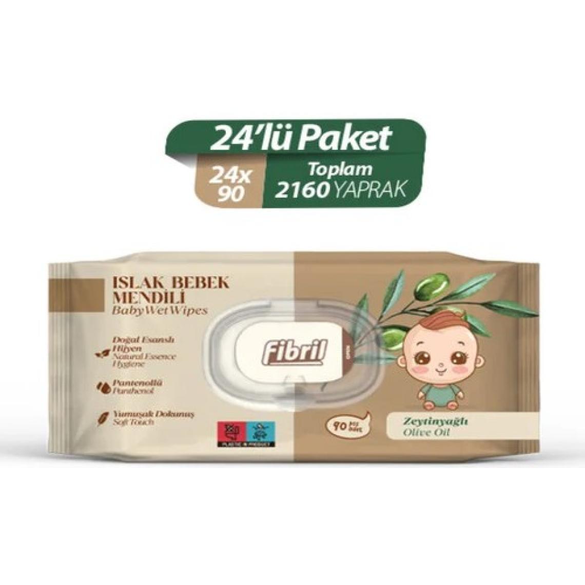 Fibril Zeytinyağlı Islak Bebek Mendili 24x90 Lı Paket 2160 Yaprak Doğal esans ve  geri dönüştürülebilir kumaş
