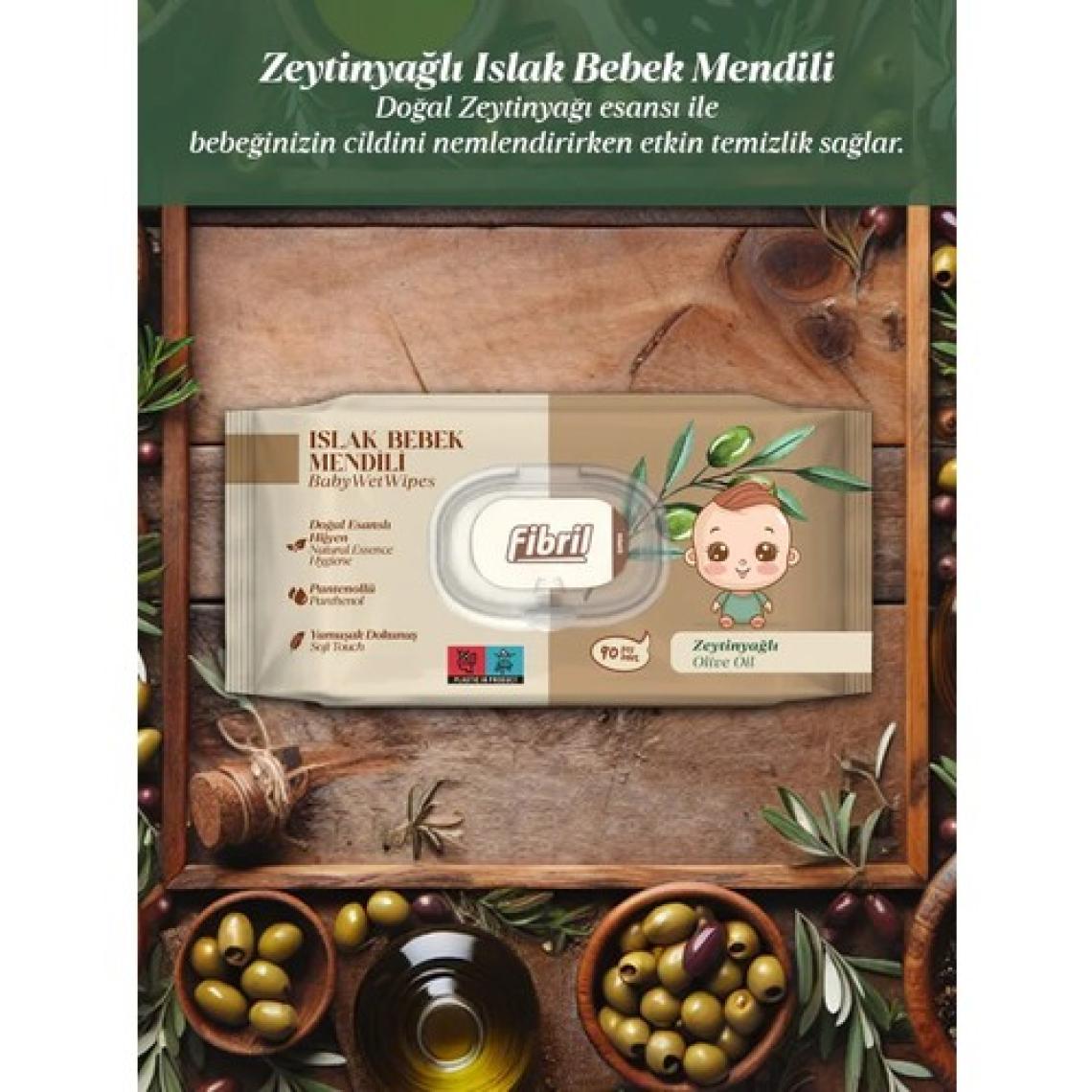 Fibril Zeytinyağlı Islak Bebek Mendili 24x90 Lı Paket 2160 Yaprak Doğal esans ve  geri dönüştürülebilir kumaş