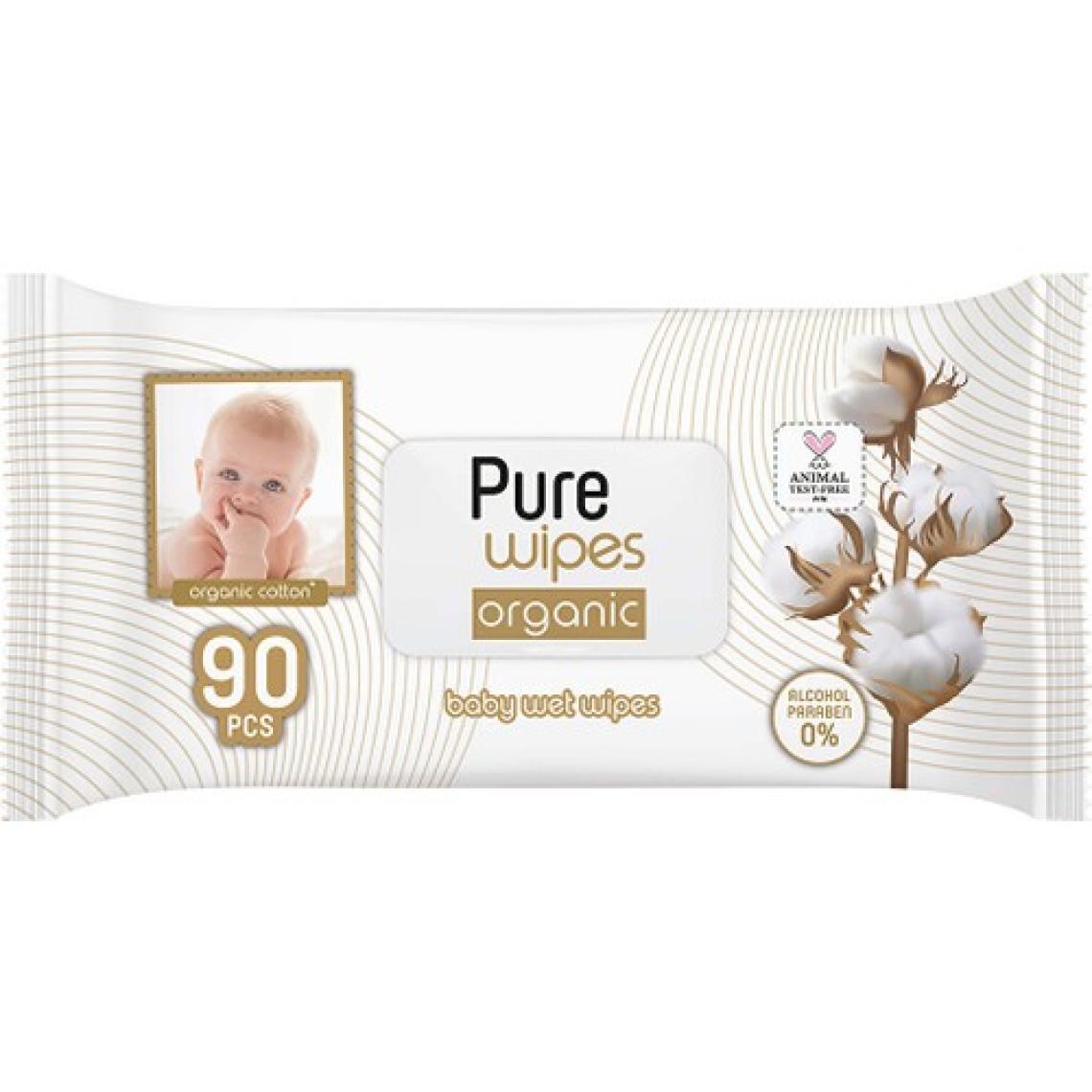 Pure Baby Organik Pamuklu 90 Yaprak 3'lü Paket Islak Havlu