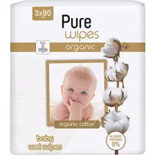 Pure Baby Organik Pamuklu 90 Yaprak 3'lü Paket Islak Havlu