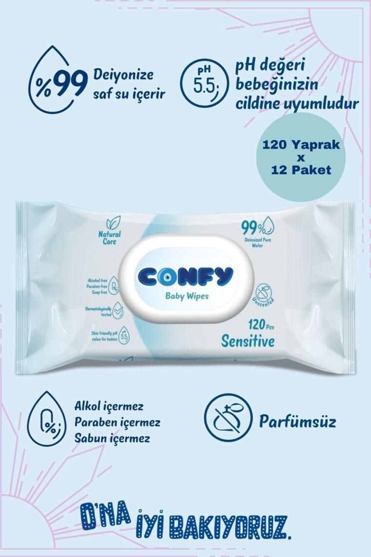 Confy Premium Sensitive Islak Mendil 120 Adet (12 Paket)