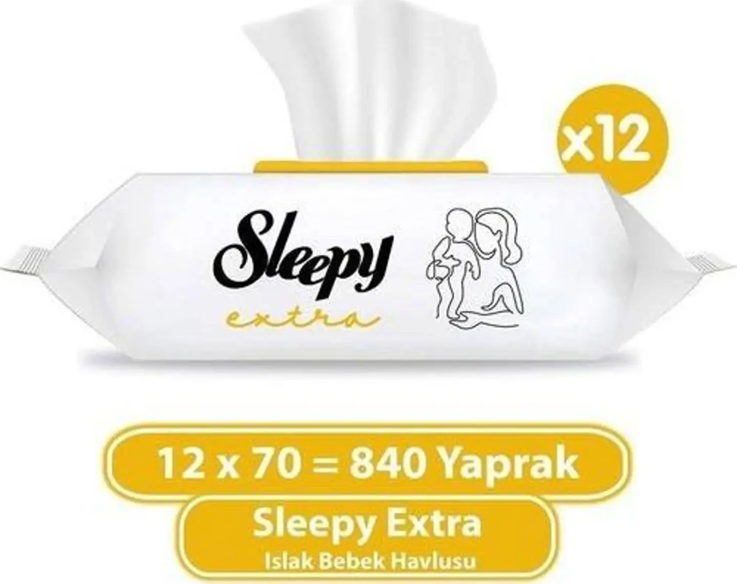 Sleepy Extra Islak Bebek Havlusu - 12 Paket, 840 Yaprak, Limon Kokulu, Alkol İçermez, Doğal Bambu ve Organik Pamuk Lifli