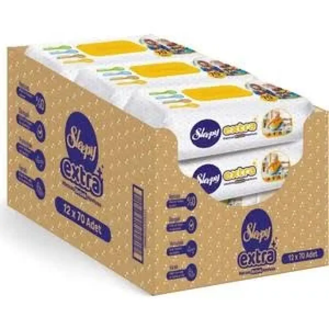 Sleepy Extra Islak Bebek Havlusu - 12 Paket, 840 Yaprak, Limon Kokulu, Alkol İçermez, Doğal Bambu ve Organik Pamuk Lifli