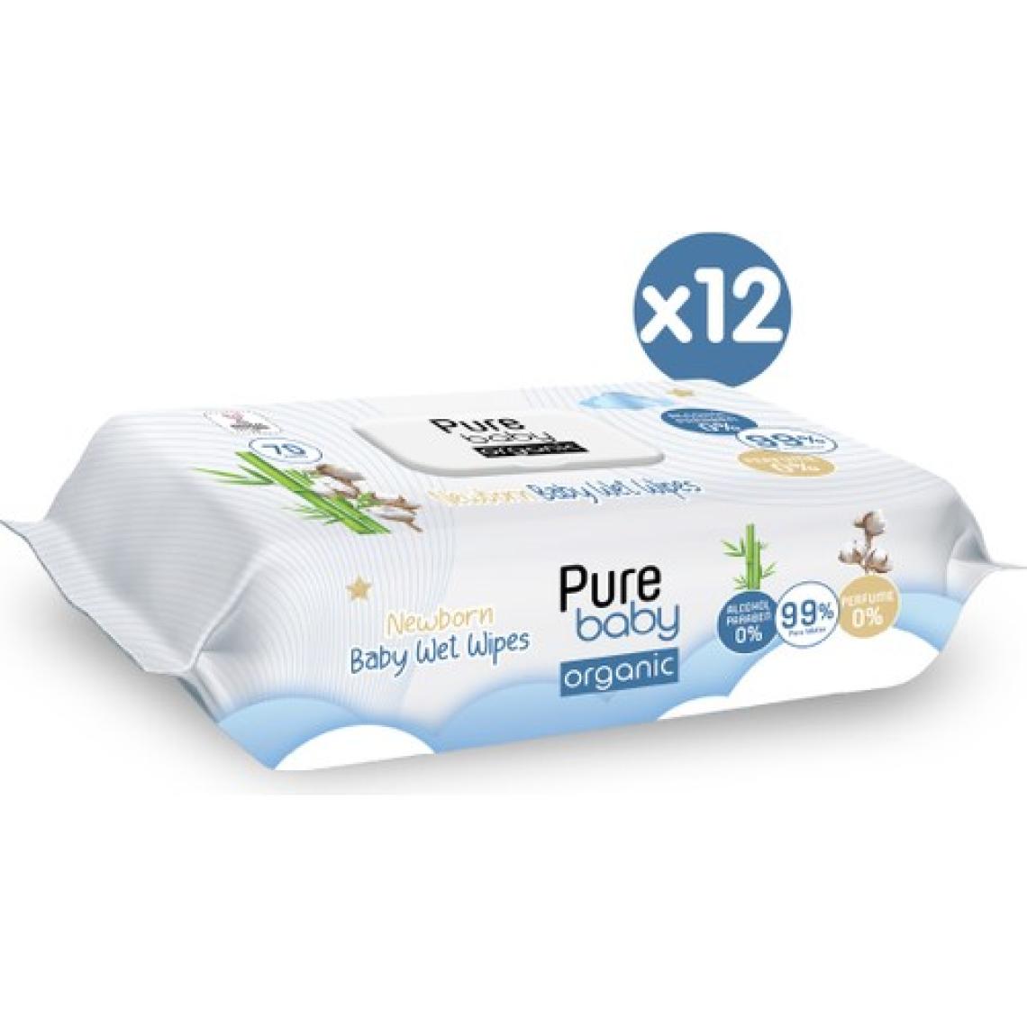 Pure Baby Organic Yenidoğan 70 Yaprak 12'li Paket Islak Havlu