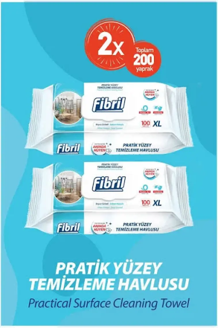Fibril Pratik Yüzey Temizlik Havlusu Beyaz Sirkeli Sabun Kokulu 2 x 100 (Toplam 200 Yaprak)