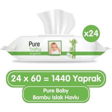 Pure Baby Organik Bambu Özlü 60 Yaprak 24'lü Paket Islak Mendil