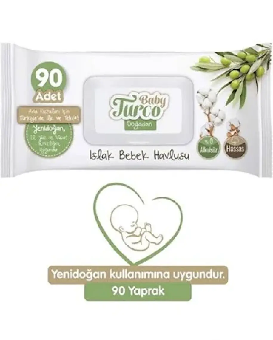 Baby Turco Doğadan Yenidoğan Islak Bebek Havlusu 90 Yaprak