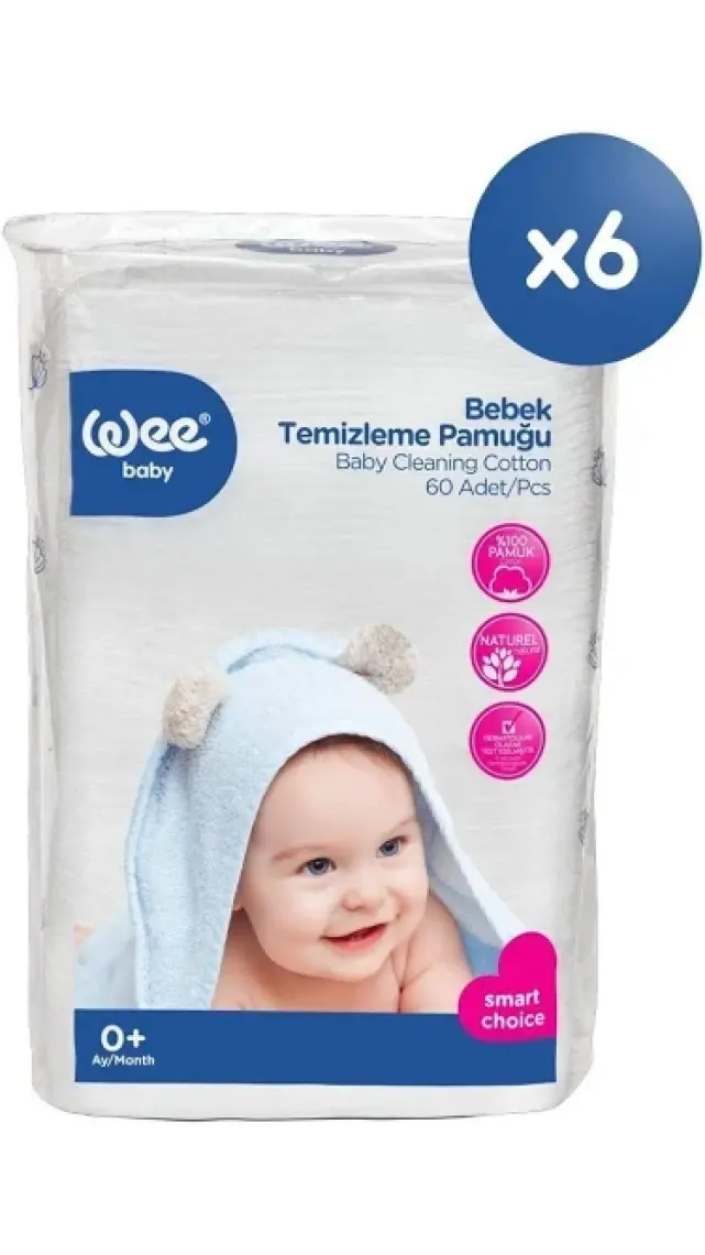 Wee Baby Bebek Temizleme Pamuğu 60'lı 6 Adet