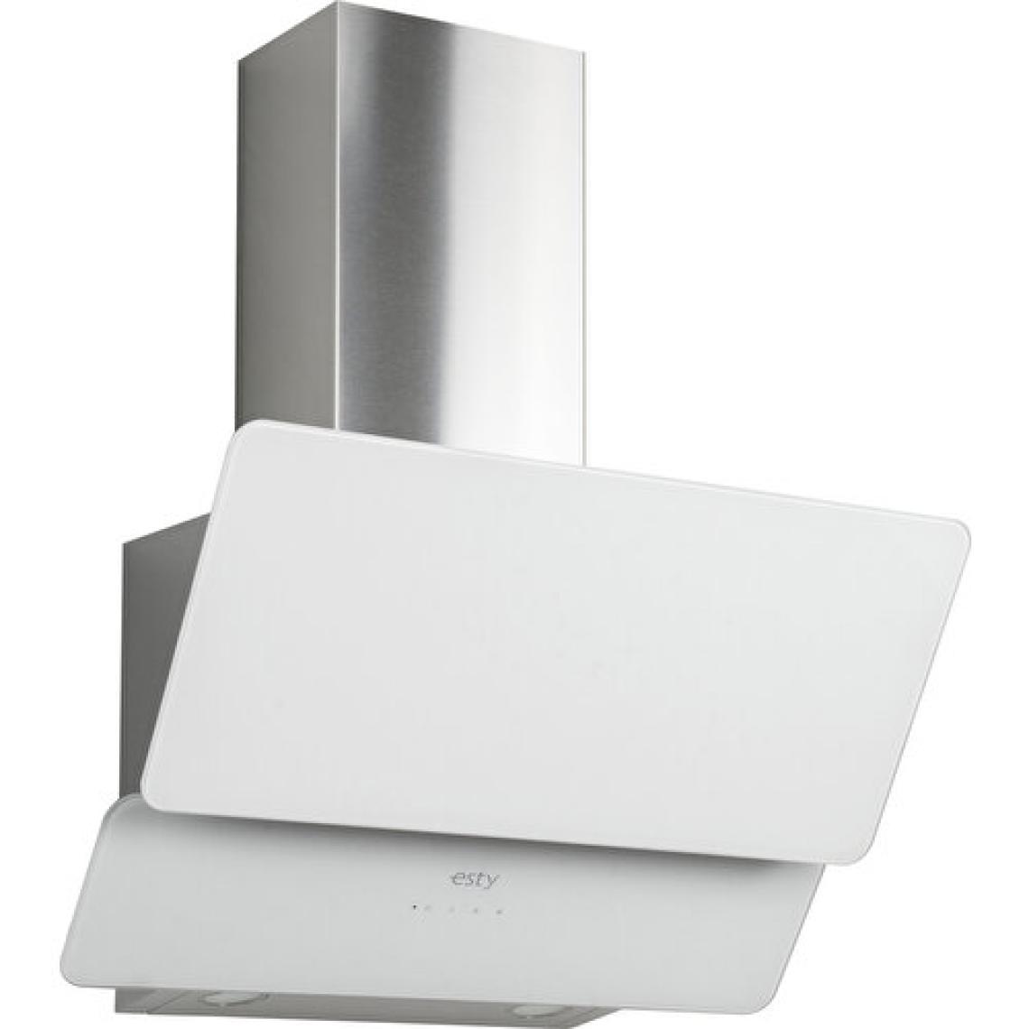 Esty 3471 60 cm Dekoratif Camlı Beyaz - Inox Davlumbaz