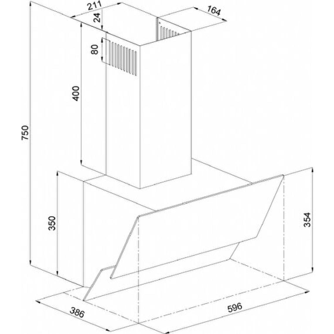 Esty 3471 60 cm Dekoratif Camlı Beyaz - Inox Davlumbaz