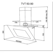 Teka TVT 60.1 Duvar Tipi Davlumbaz 800 m³/h Siyah Cam 60 cm 40495000