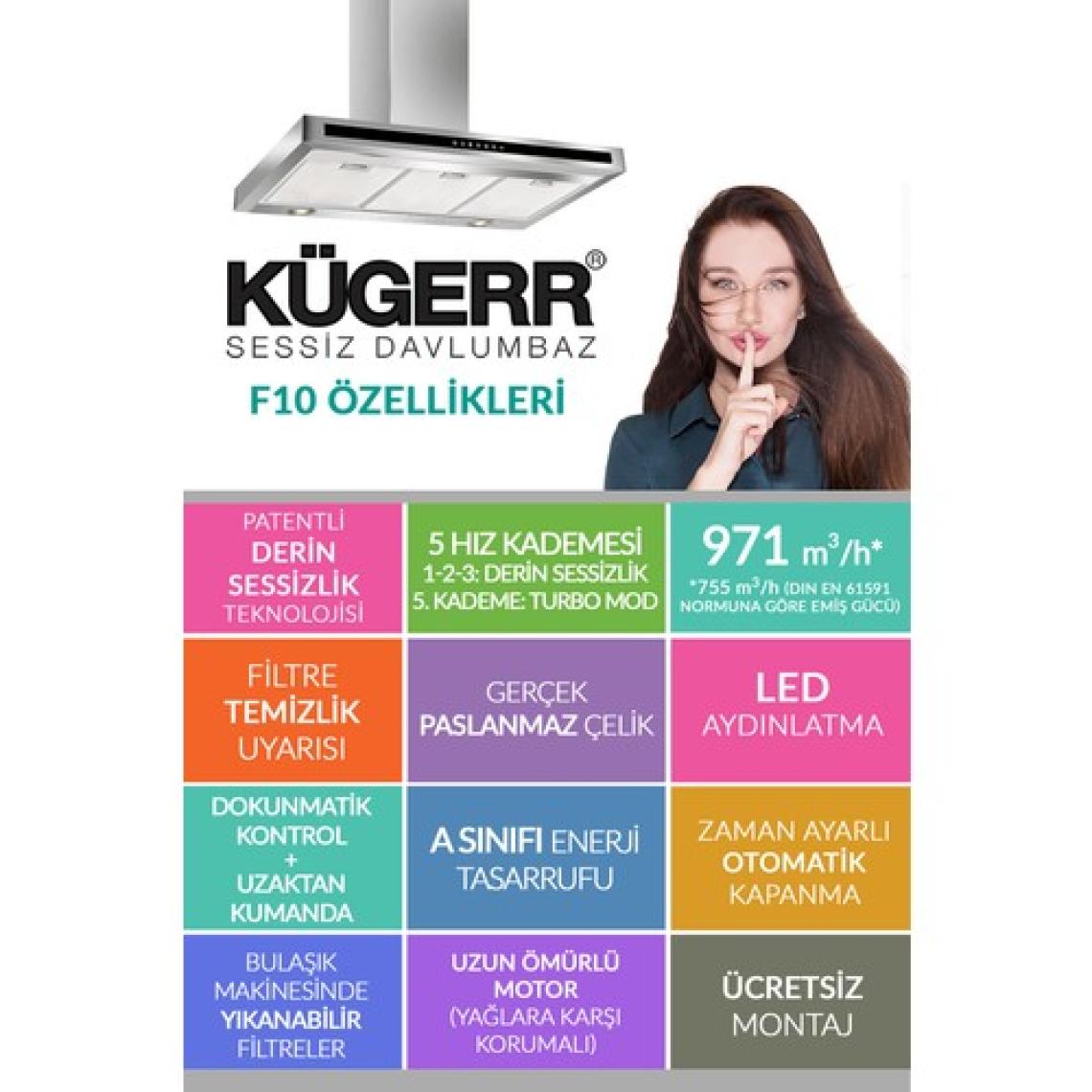 Kügerr F10 90 cm Inox Sessiz Davlumbaz