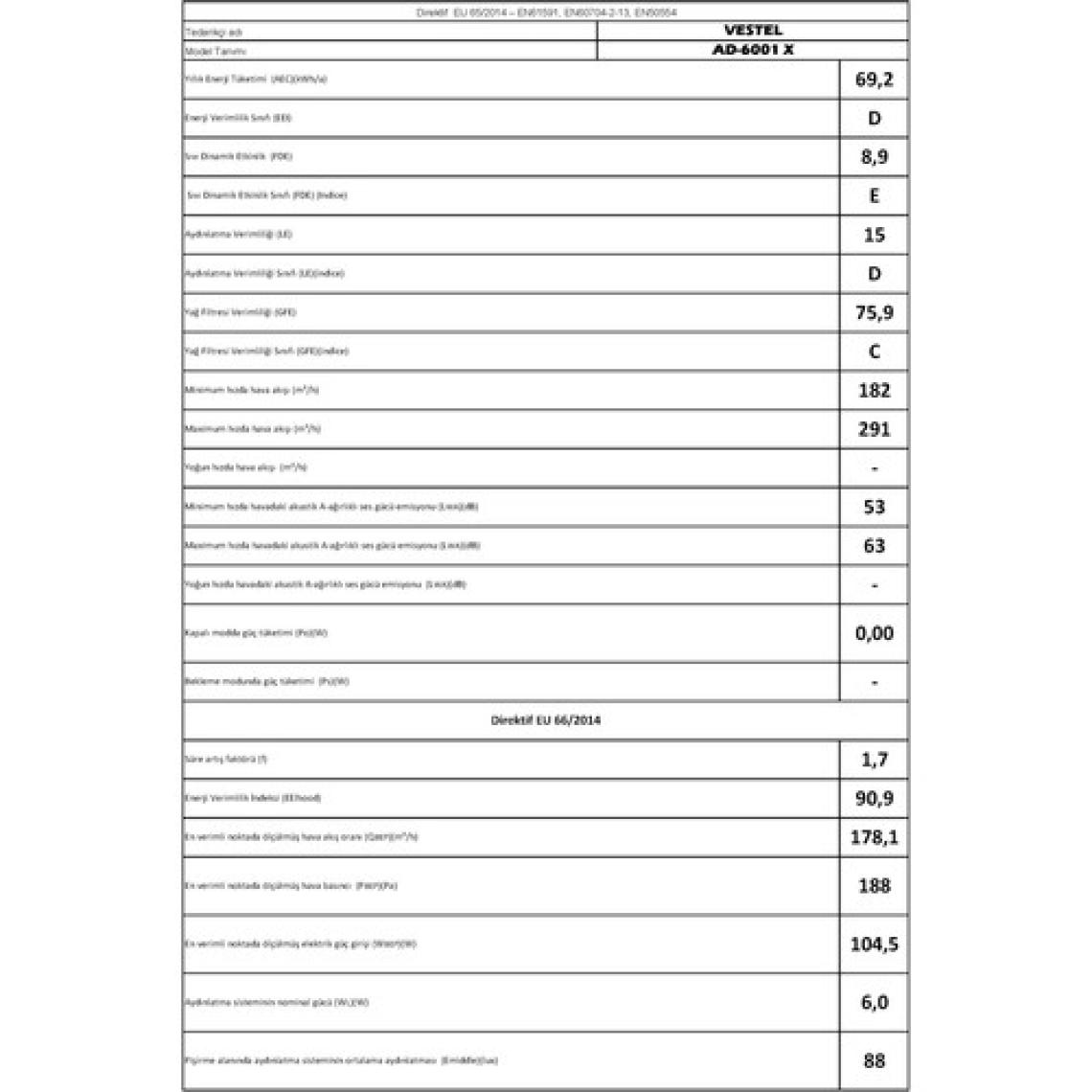 Vestel AD-6001 X Ankastre Davlumbaz