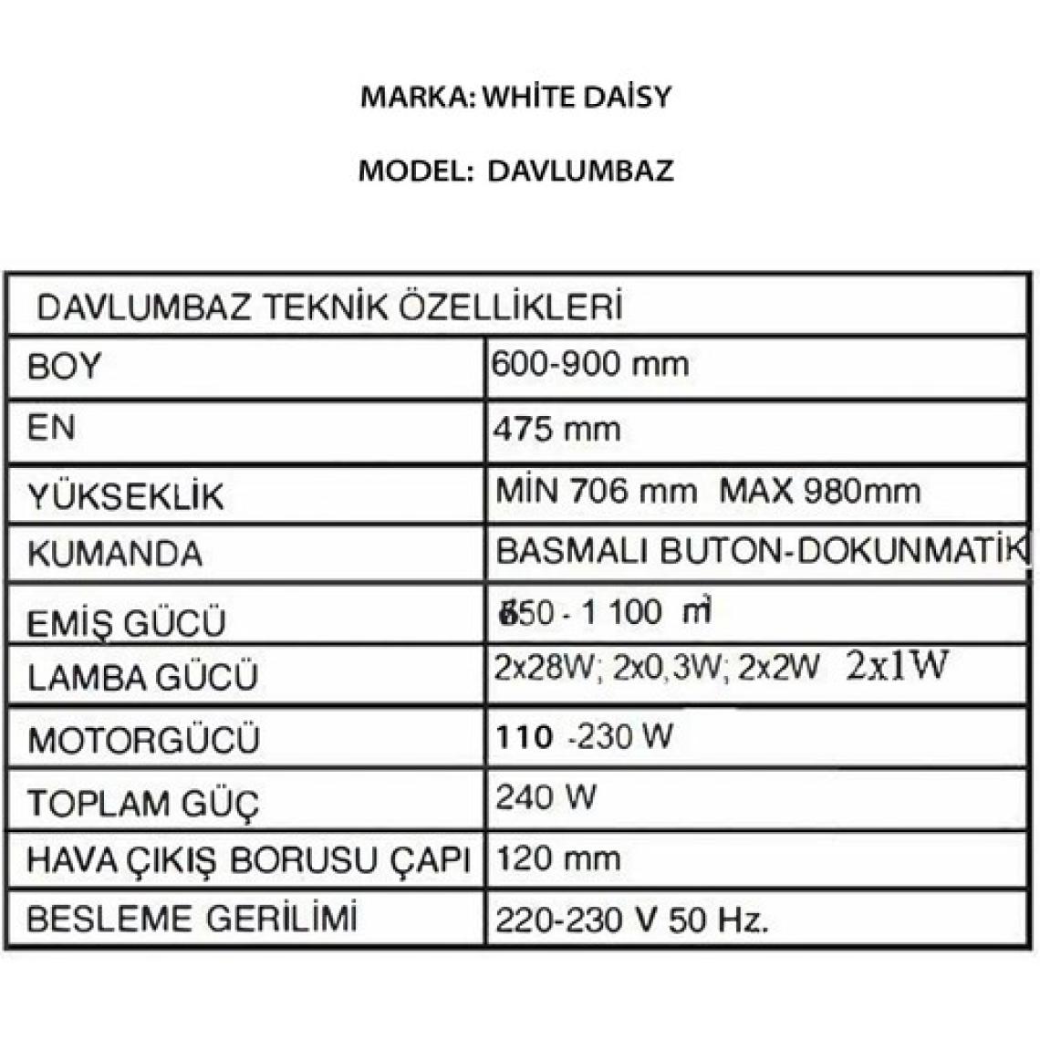 White Daisy Gusto Beyaz Piramit Davlumbaz