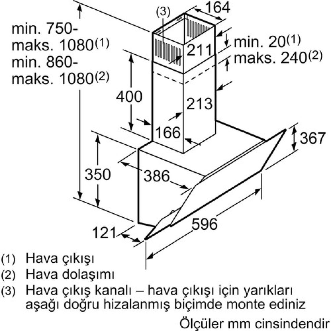 Bosch DWK65AD60R Siyah Cam Eğimli 60CM Davlumbaz