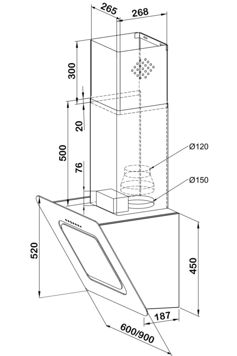D8 60 cm Siyah Cam Ankastre Sessiz Davlumbaz