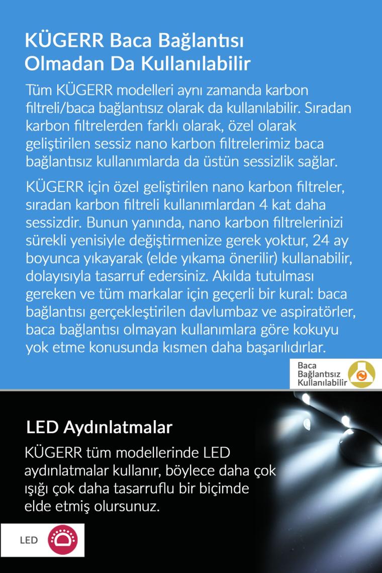 D8 60 cm Siyah Cam Ankastre Sessiz Davlumbaz