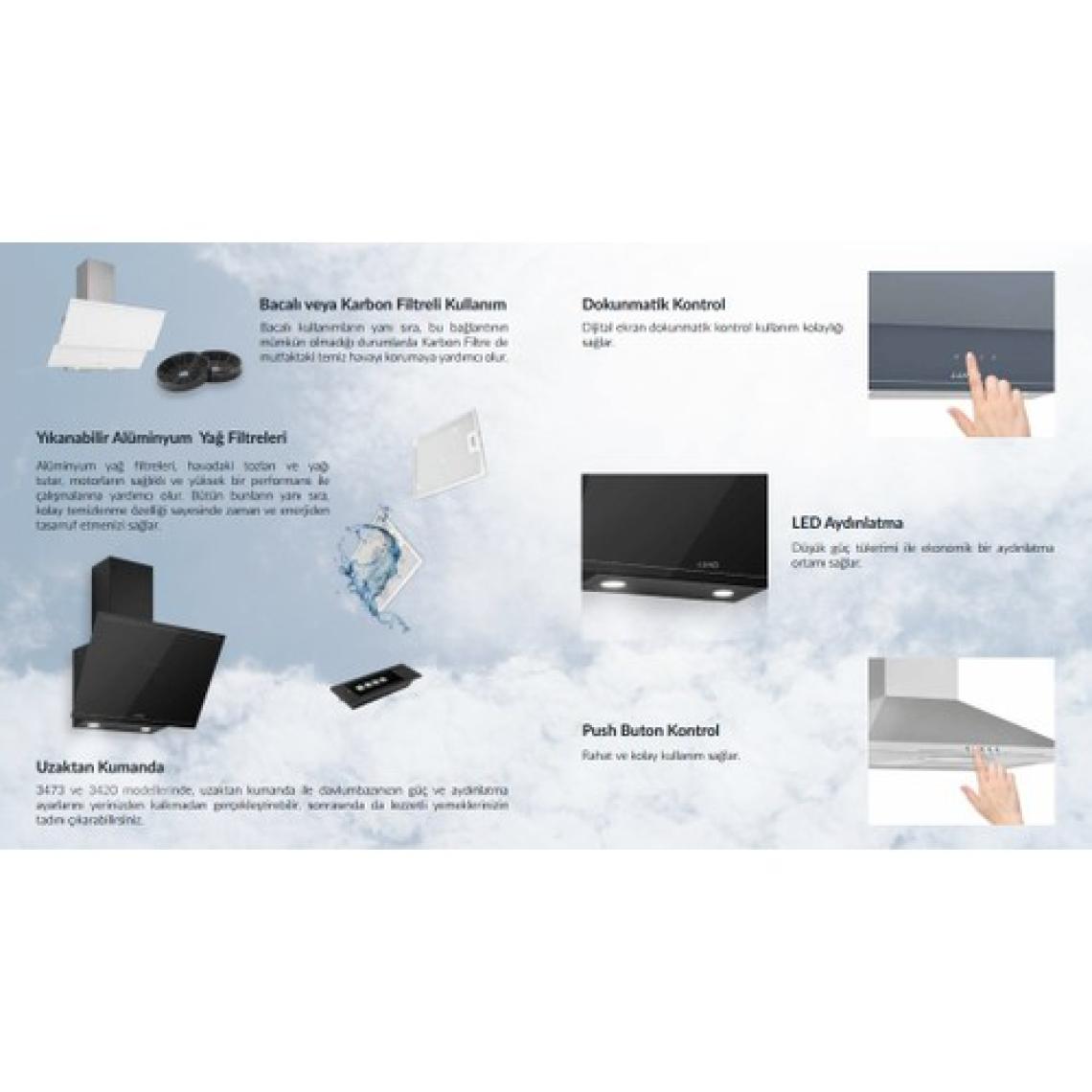 Luno 3420.6.S01 Ankastre Cam Davlumbaz 60 cm Gri