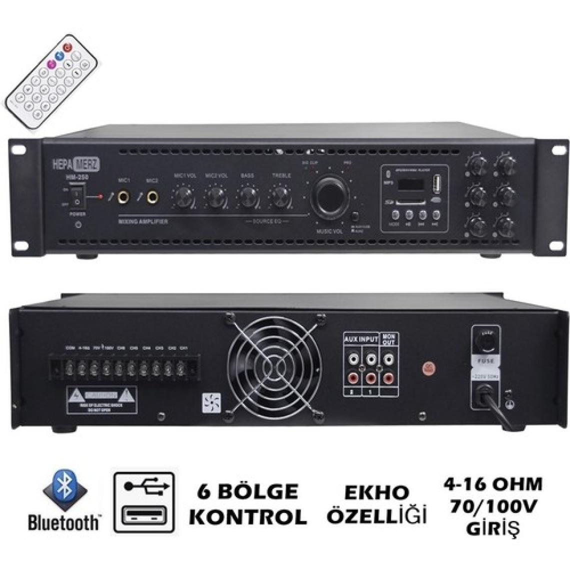 Hepa Merz HM250 - 6 Bölgeli Anfi 250 Watt 6 Zone Mikser Amfi Usb Bluetooth