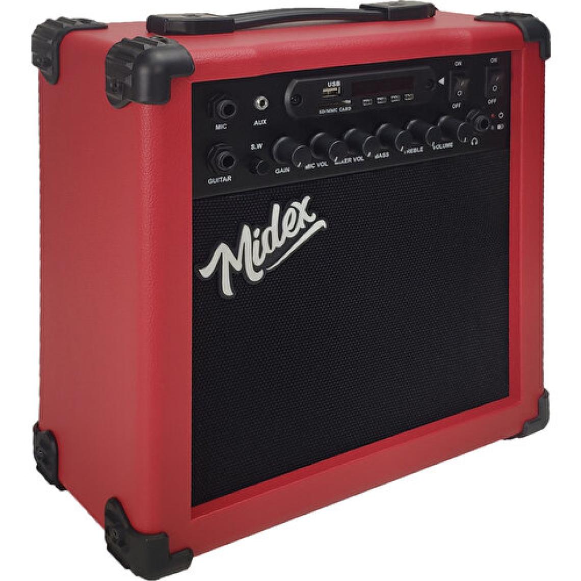 Midex MGA-25RD ELEKTRO Gitar Amfisi 25 Watt USB Bluetooth Şarjlı 2 Girişli