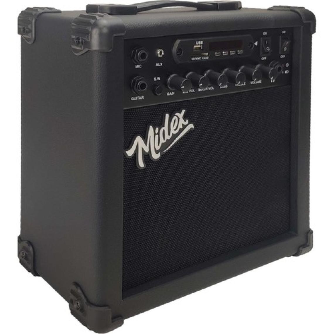 Midex MGA-25XBK Elektro Gitar Amfisi 25 Watt USB Bluetooth Şarjlı 2 Girişli