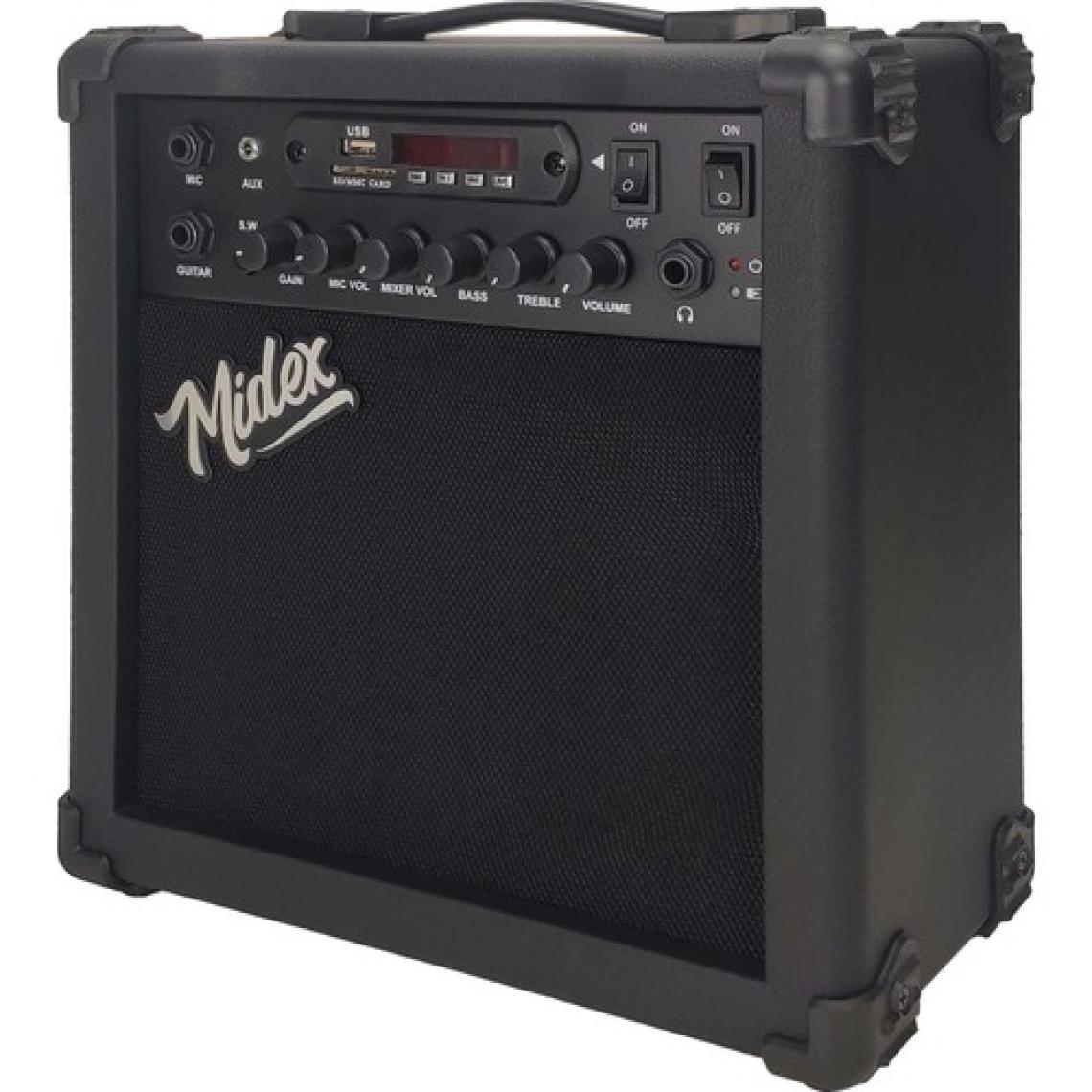 Midex MGA-25XBK Elektro Gitar Amfisi 25 Watt USB Bluetooth Şarjlı 2 Girişli