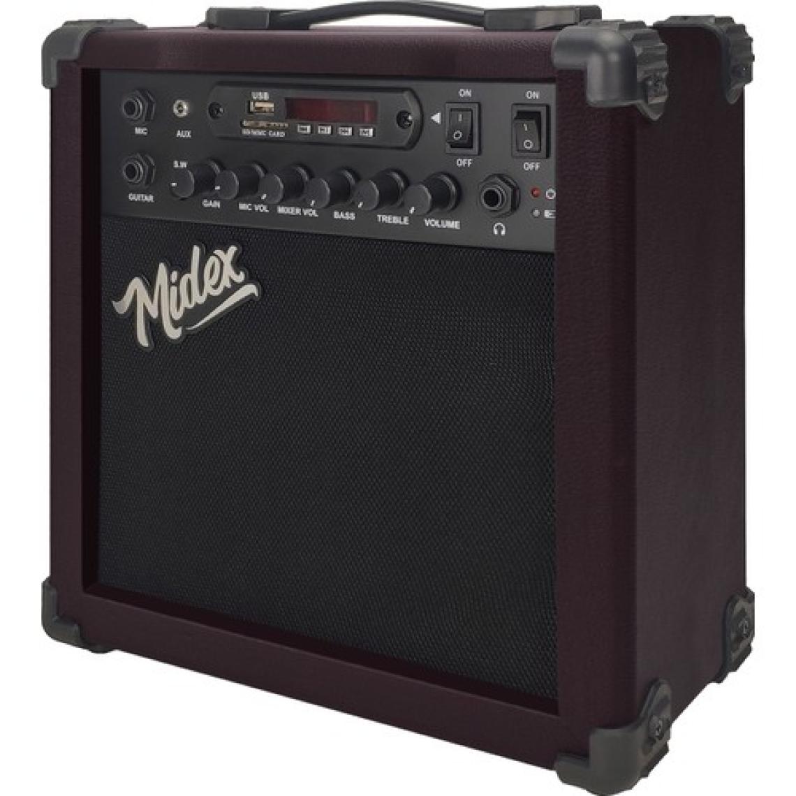 Midex MGA-25BN Elektro Gitar Amfisi 25 Watt USB Bluetooth Şarjlı 2 Girişli