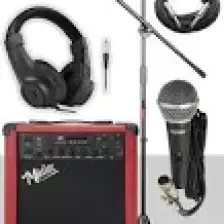 Midex MGA-25RD-PAK Elektro Gitar Amfisi 25 Watt USB Bluetooth ve Şarjlı (Amfi Mikrofon Stand Kulaklık Jack Kablo)