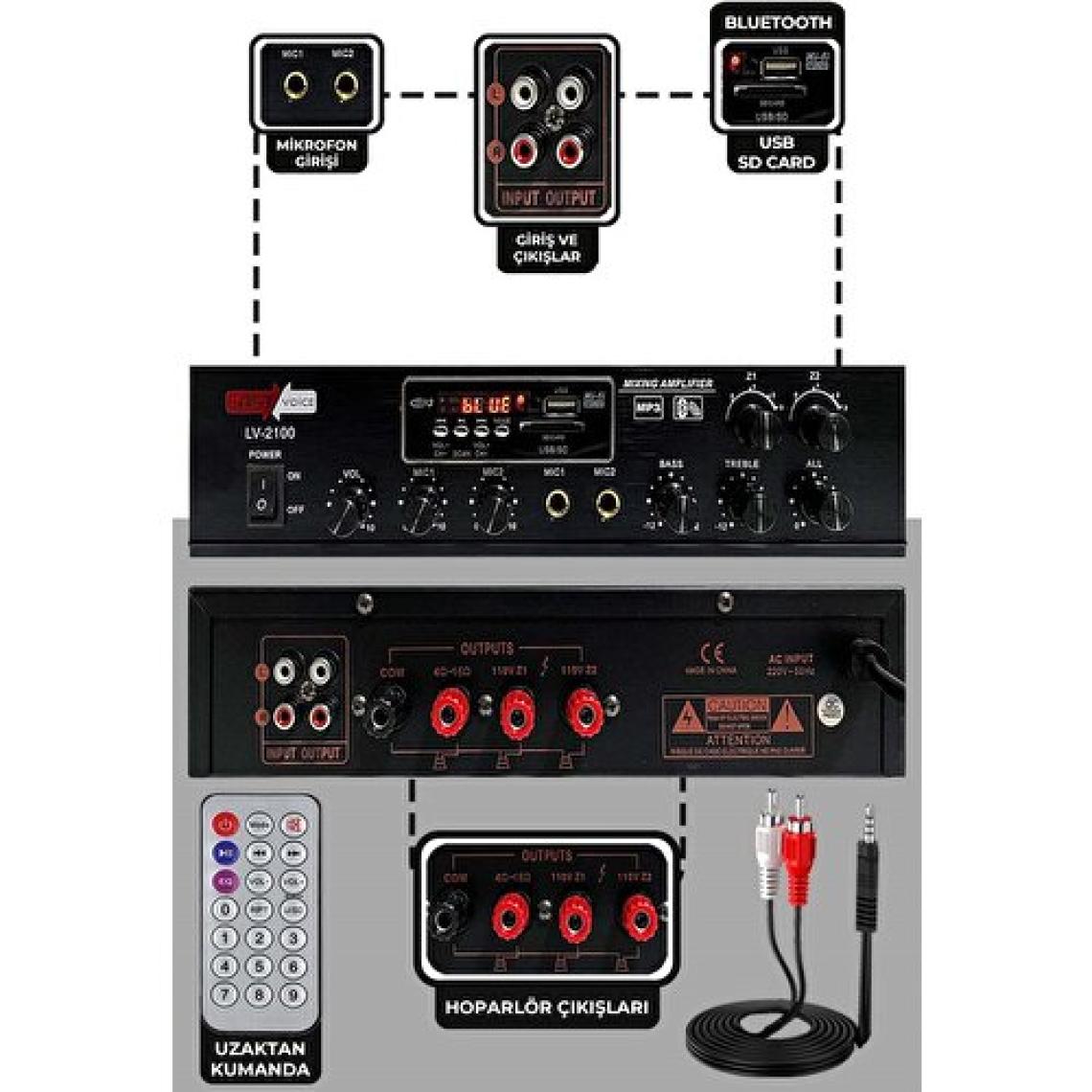 Lastvoice Lv-2100 Hat Trafolu 2 Bölgeli Stereo Anfi 2x100W Usb-Bt