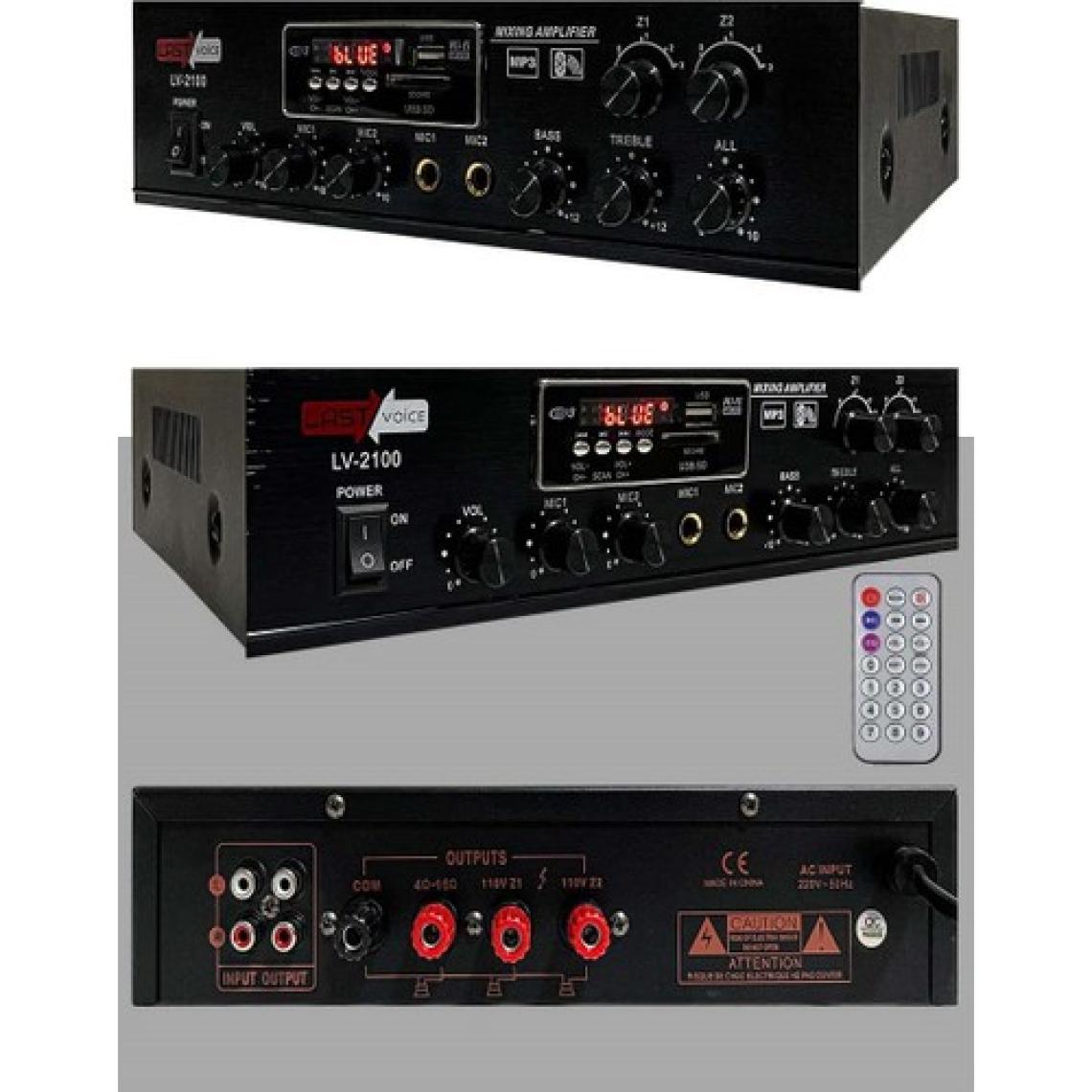 Lastvoice Lv-2100 Hat Trafolu 2 Bölgeli Stereo Anfi 2x100W Usb-Bt