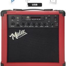 Midex MGA-25RD ELEKTRO Gitar Amfisi 25 Watt USB Bluetooth Şarjlı 2 Girişli